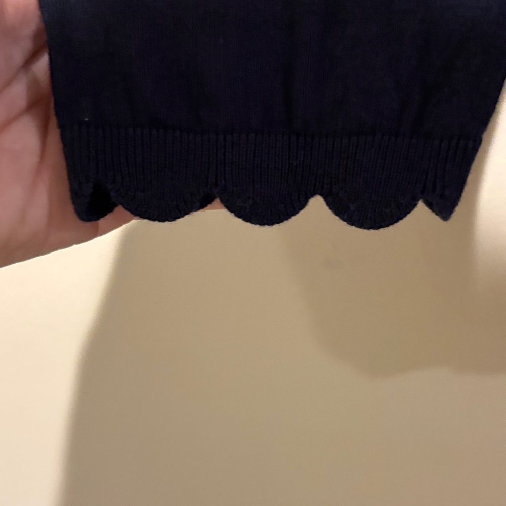 Talbots Navy Blue Button Down cardigan shirt w scallop details - Picture 2 of 5